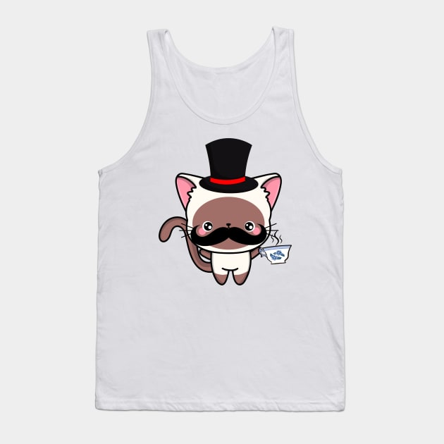 Sophisticated White Cat Drinking Tea wearing a top hat Tank Top by Pet Station